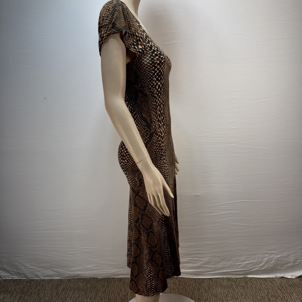 Betsey Johnson Vintage Midi Dress Size S‎ Bodycon Flare Brown Snake Print Jersey - Picture 5 of 7